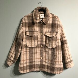 Zara Beige Plaid Fuzzy Flannel Shacket